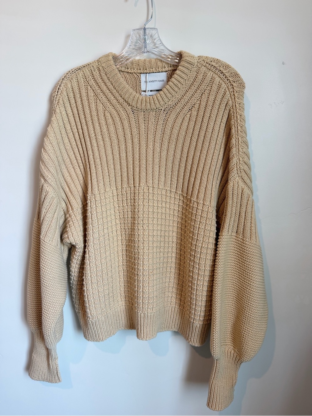 Textured Crewneck Sweater in Beige